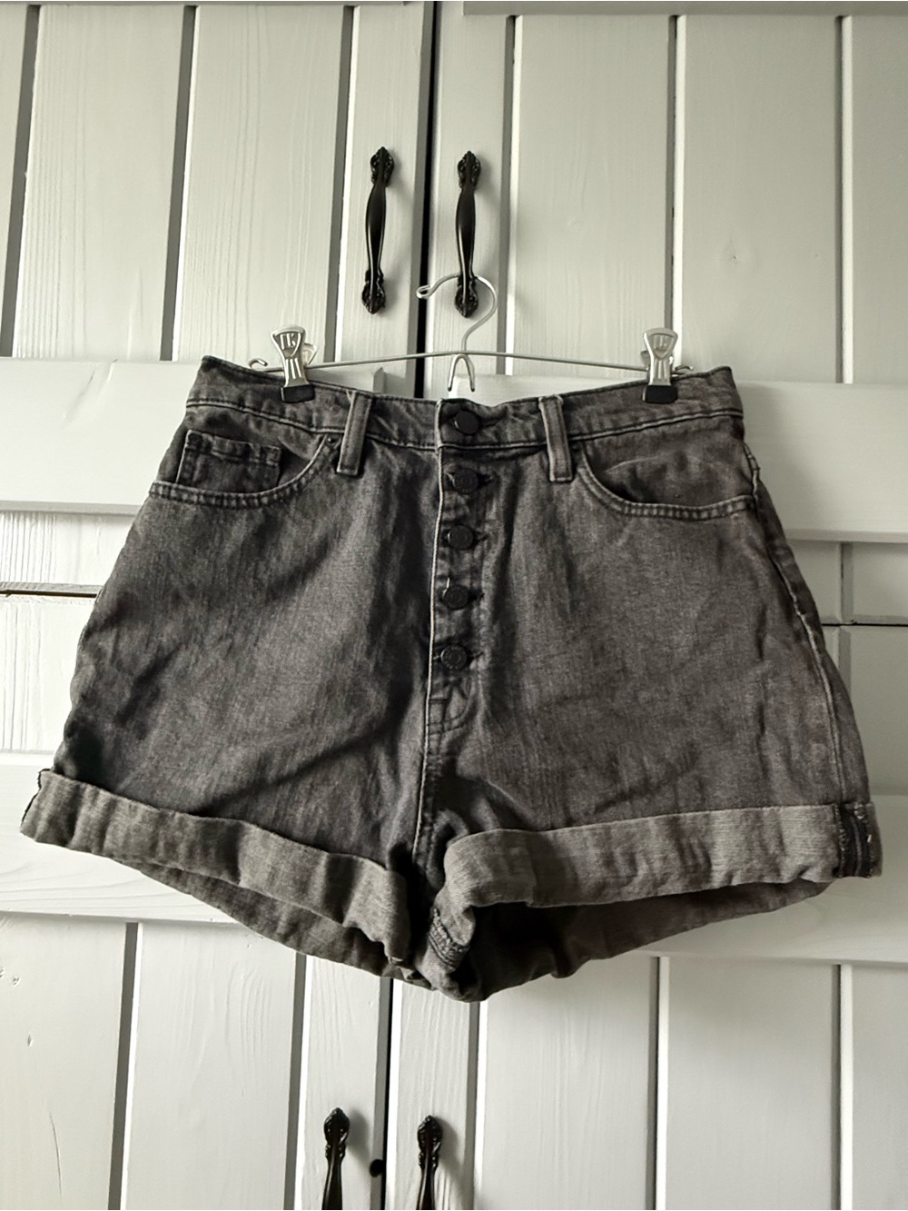BDG Charcoal High-Rise Button-Front Denim Shorts